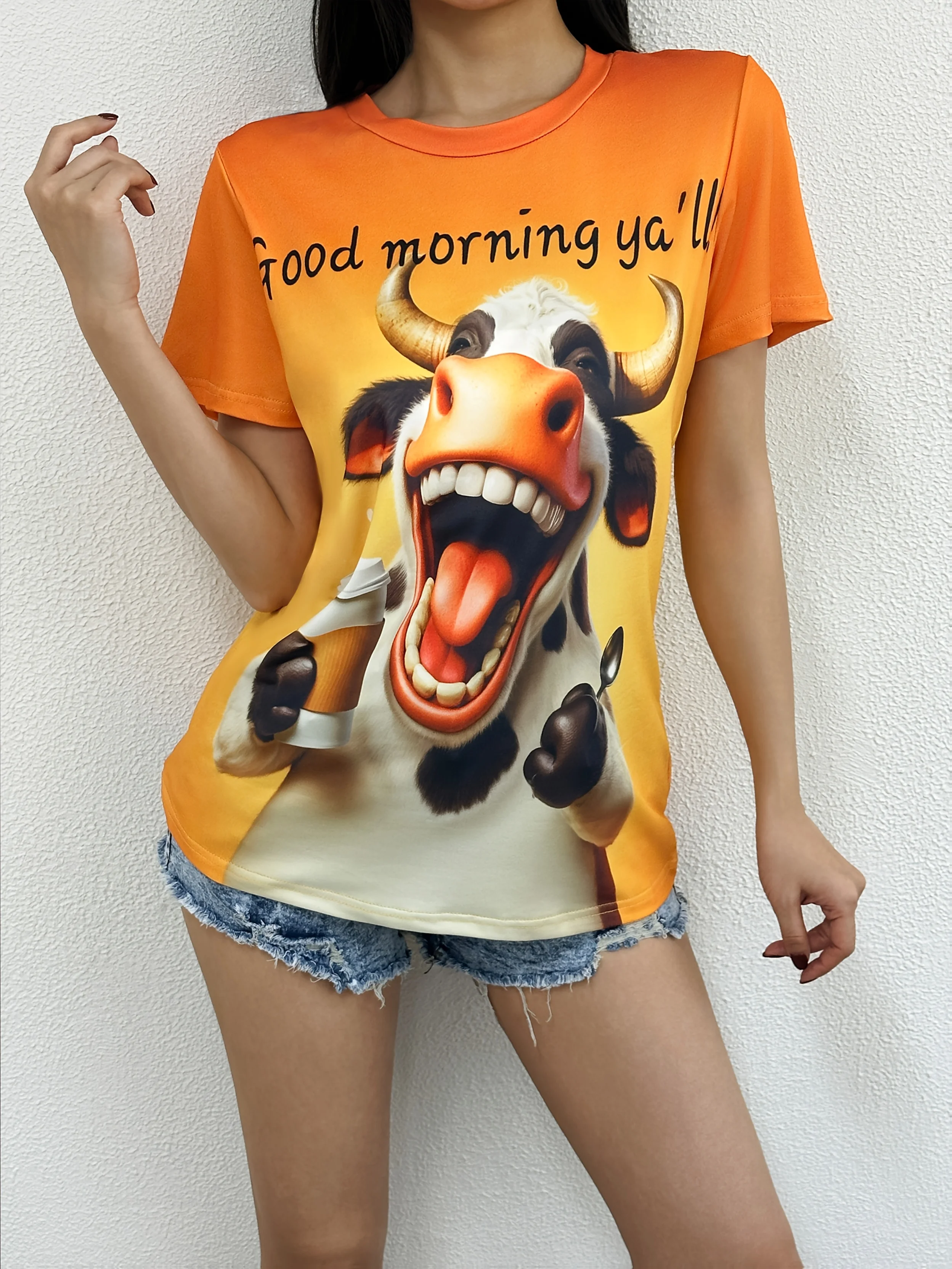 

New Summer Women's T Shirt Retro 3d Cat Printing Fashion Elegant Temperament Short Sleeve Street Beat Tide Women's Clothing