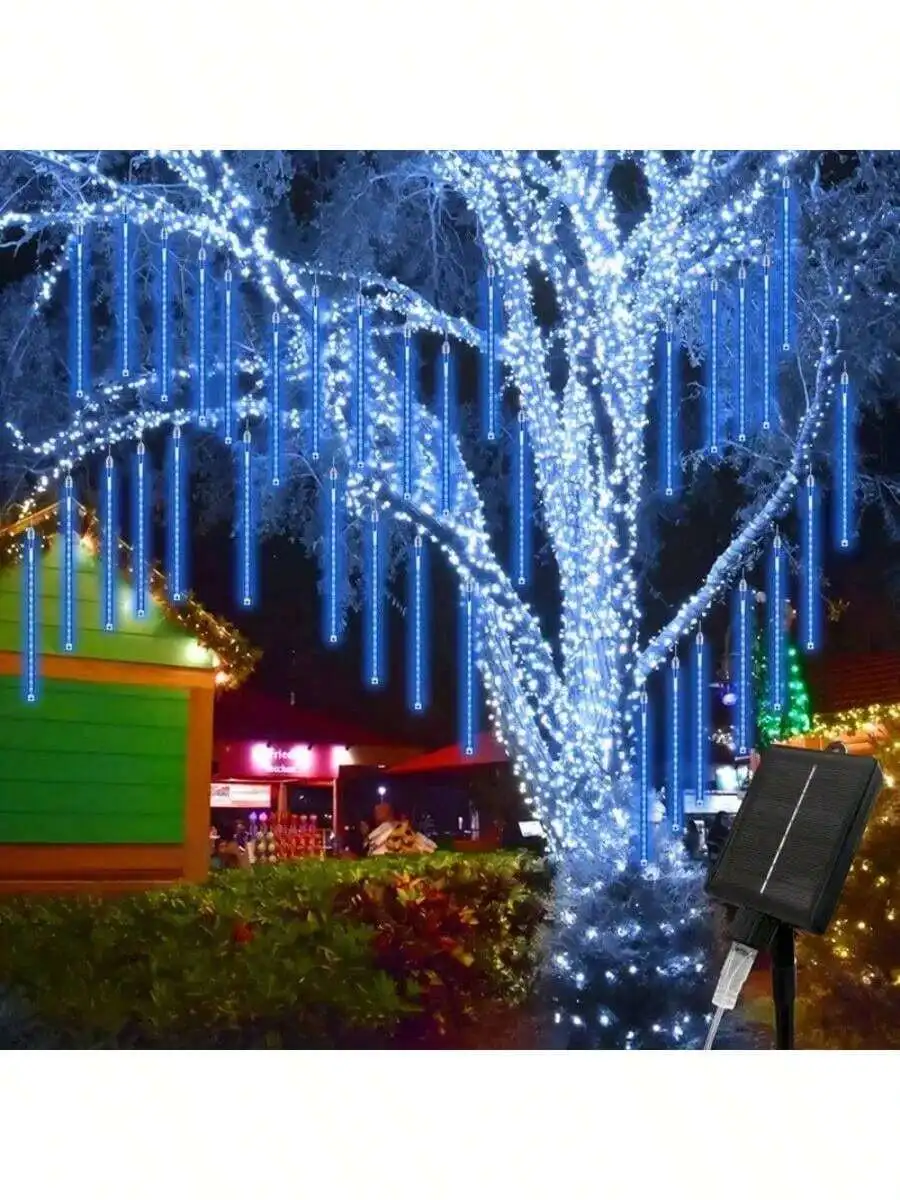 Outdoor Decorative Solar Meteor Shower Lights Featuring 8 Tubes And 192 LED Raindrop Lights, Powered By Solar Energy, Ideal For
