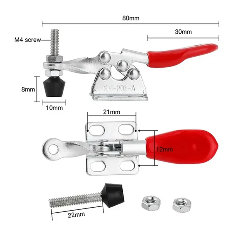 4 teile/satz GH-201 horizontale Kniehebel klemme Schnellverschluss-Kniehebel klemmen Set 27kg/59,5 lb vertikale Kniehebel klemme Handclip-Werkzeuge