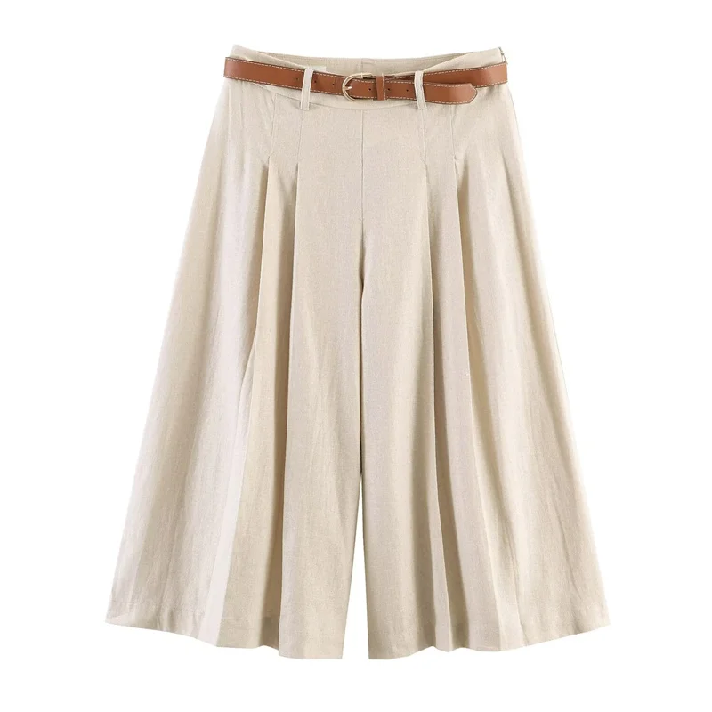 

Women's Long Pants 2026 Summer New Style Khaki Loose Fit with Belt Decorative Simple Cropped Pants Casual Fashion