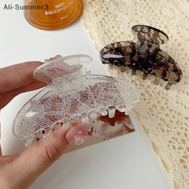 1pc New Style Elegant Ins Style Hair Clip With Acetate Lace Pattern For Back Of Head; Korean Style Claw Clip