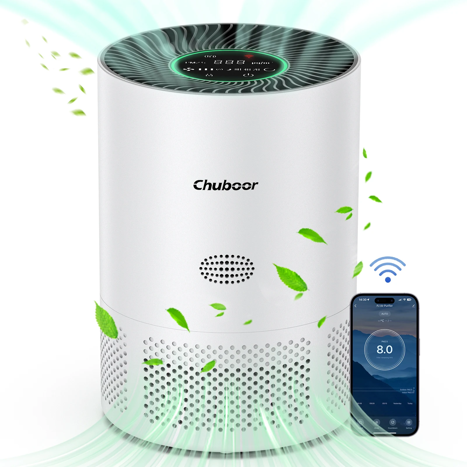 Chuboor luchtreinigers voor thuis H13 True HEPA voor slaapkamerkamer keuken wasruimte voor rook- en stofpollengeuren PM2.5-detectie