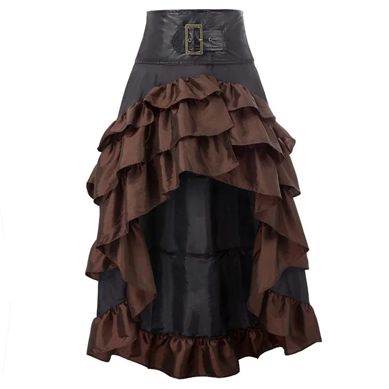 2023 Women Irregularity Cake Skirt High Waist Splice Casual Ruffles Regular Ladies Party Long Skirts Belt Autumn Cosplay