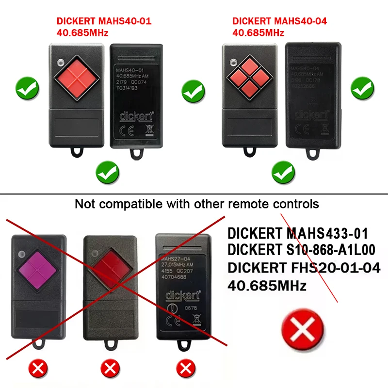 Imagem -02 - Dickert-controle Remoto da Porta da Garagem Código Fixo Abridor de Portão Evactrico 40mhz 40mhz Mahs40 01 04 Mahs4001 Mahs40-04