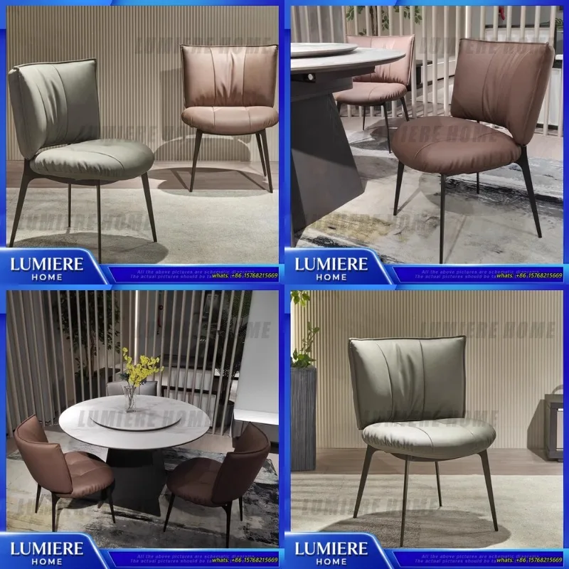 

Minimalist Italian Style Leather Dining Chair for Home High End Lounge Soft Padded Restaurant Coffee Shop Designer Showroom