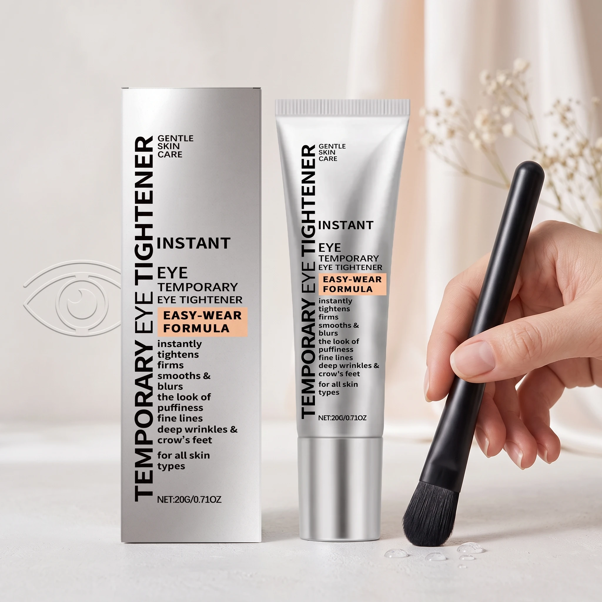 Augenstraffungscreme zur Sofortigen Reduzierung Feiner Augenlinien, Beseitigung Dunkler Augenringe, Straffung und Glättung von Augenschwellungen, Augenpflegecreme mit Pinsel – Detail 1