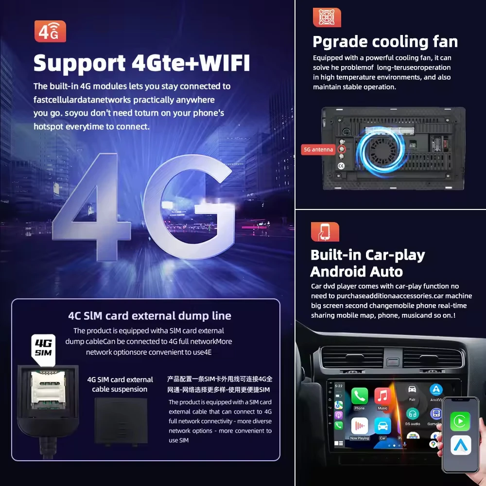 9 Inch Universal 2 Din Car Radio FM 8 Core GPS Carplay Android Auto Car Stereo Navigation Car DVD Player