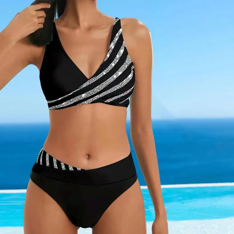 

Women's Triangle Bikini Set Bikini Strappy V-Neck Set 2 Piece Swimsuit Women Bikini Set Swimsuit Bathing Suits Beach Skirt