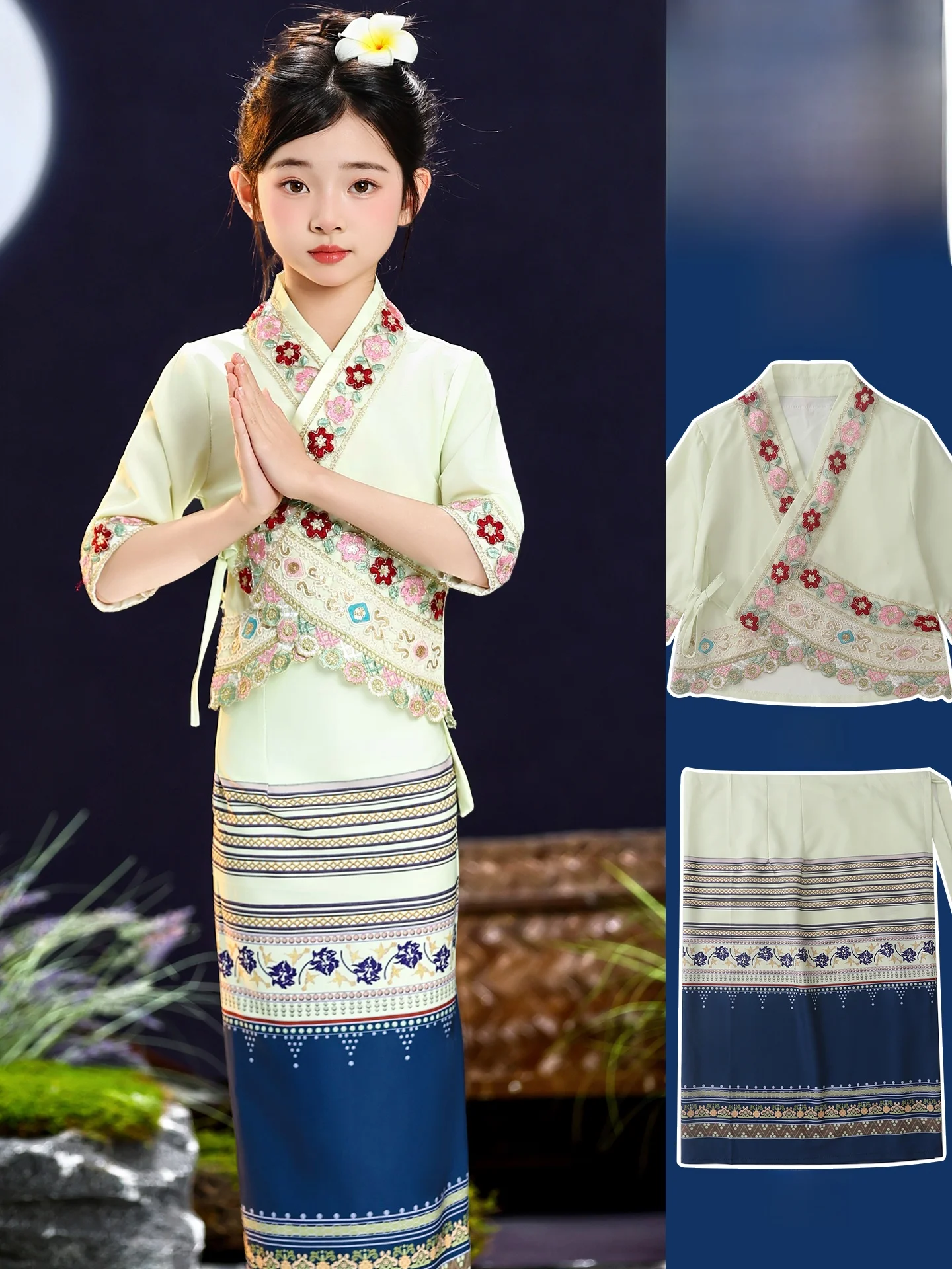 

New Children's Girls' Dai Ethnic Costume Yunnan Xiuangbanna Water-Sprang Festival Skirt Dance Performance Clothing
