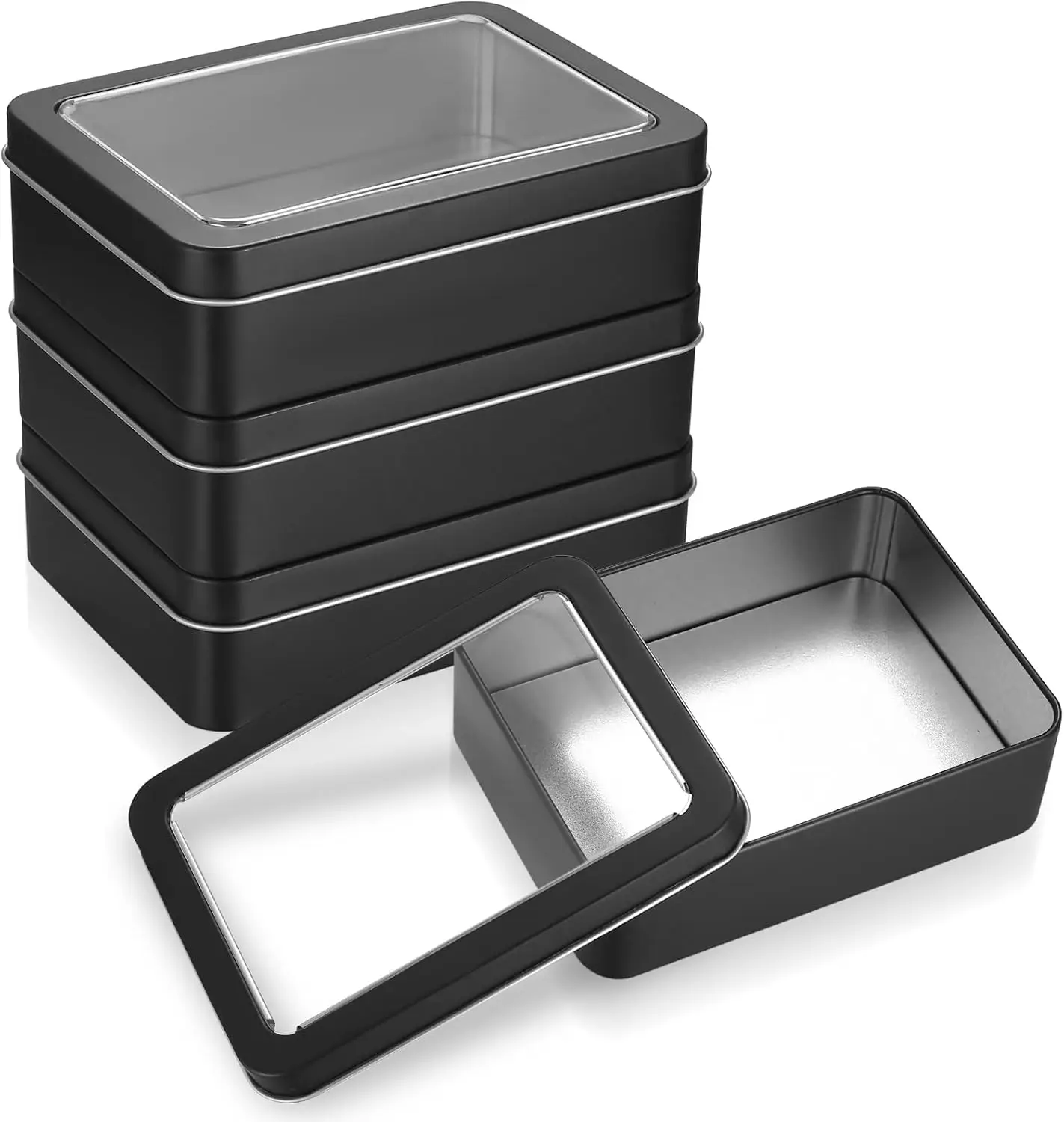 

4 Pcs Tinplate Box Small Metal Tins with Lids Storage Container Window Rectangular Boxes