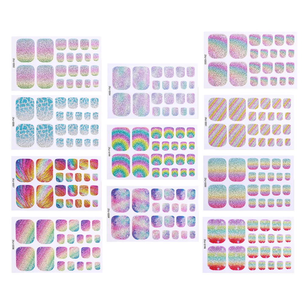 

11Pcs Toe Nail Stickers Waterproof Rainbow Gradient Glitter Self Adhesive Toenail Wraps Quick Application Salon Quality Toe Nail