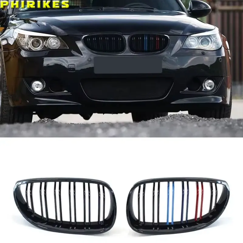 

Car Front Bumper Grille Kidney Racing Grill Grilles For BMW E60 E61 5 Series 2003-2009 Gloss Black Auto New Double Slat