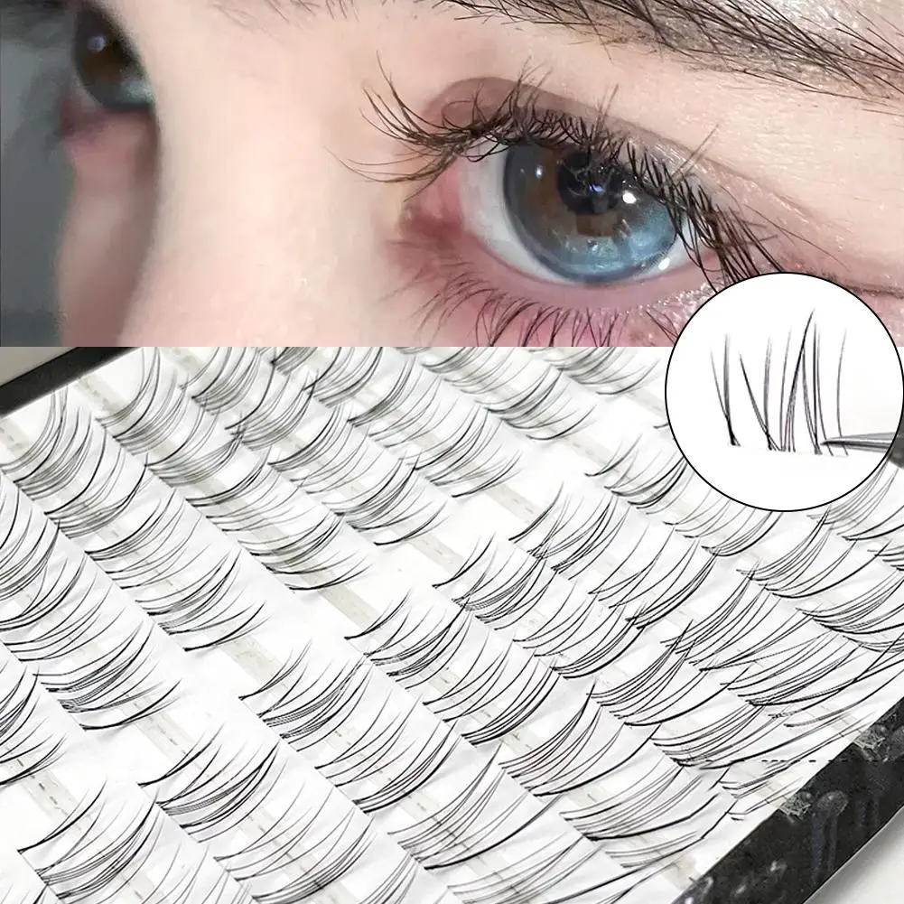 Slanted Transparent False Eyelashes 10 Rows Velvety Natural Look Lash Extension Winged Style Makeup Tool for Daily Party Wear