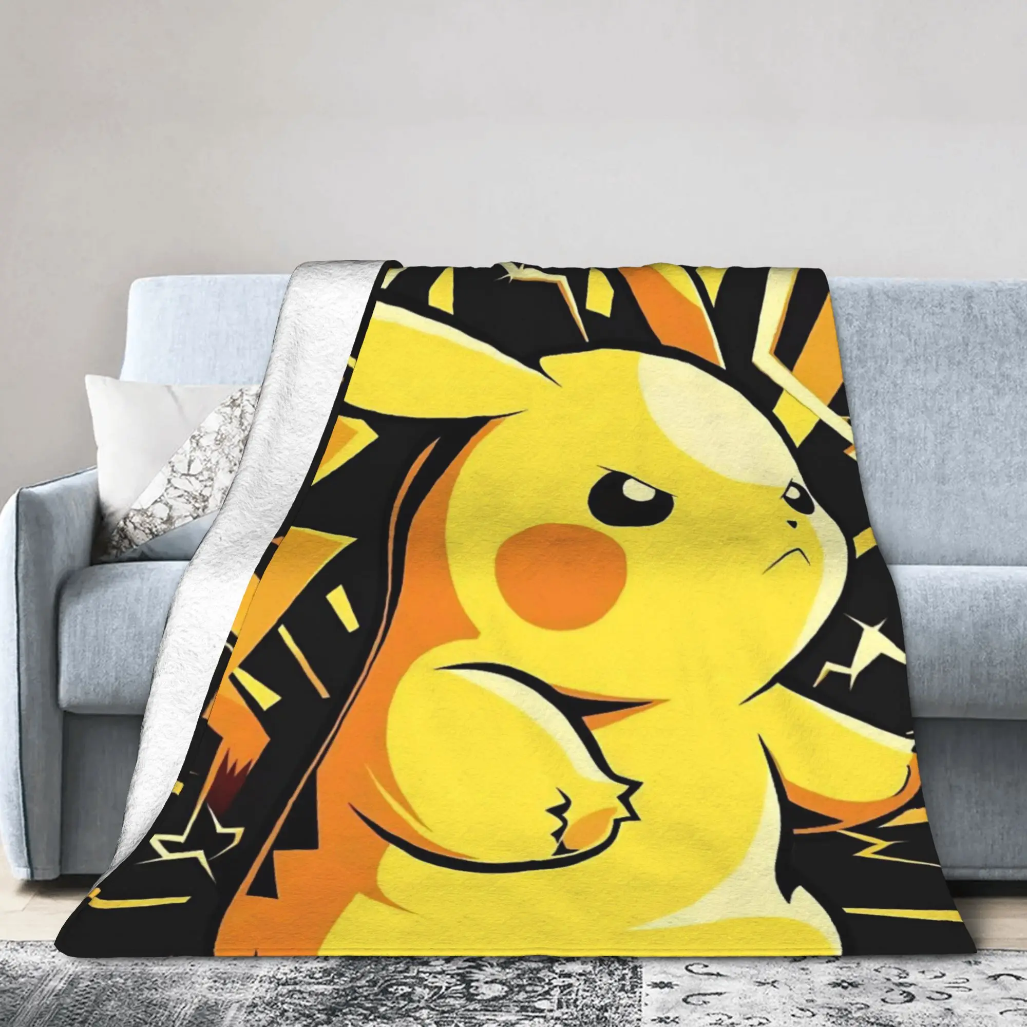 Pikachus Blanket Poke-Mon Cartoon Flannel Funny Breathable Throw Blanket for Bed Sofa Spring Autumn