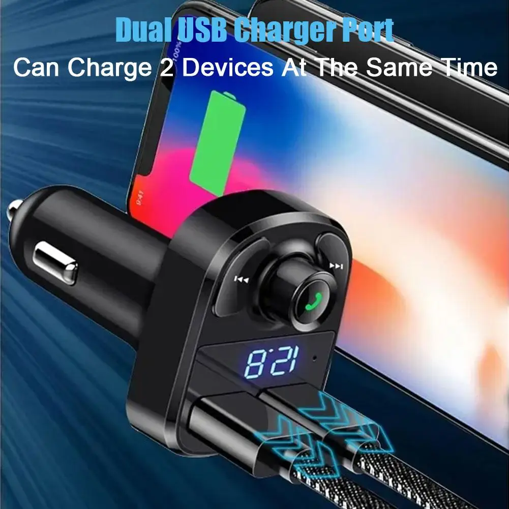 Car Charger Wireless Bluetooth FM Transmitter Hands-Free Stereo Radio Receiver USB Music MP3 Dual Charger Calling Port Adap D8T3