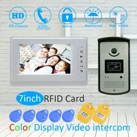 1 Set 7 Inch LCD Color Screen Home Smart Wired Doorbell Ring RFID Video Door Phone Intercom System Night Visible Camera