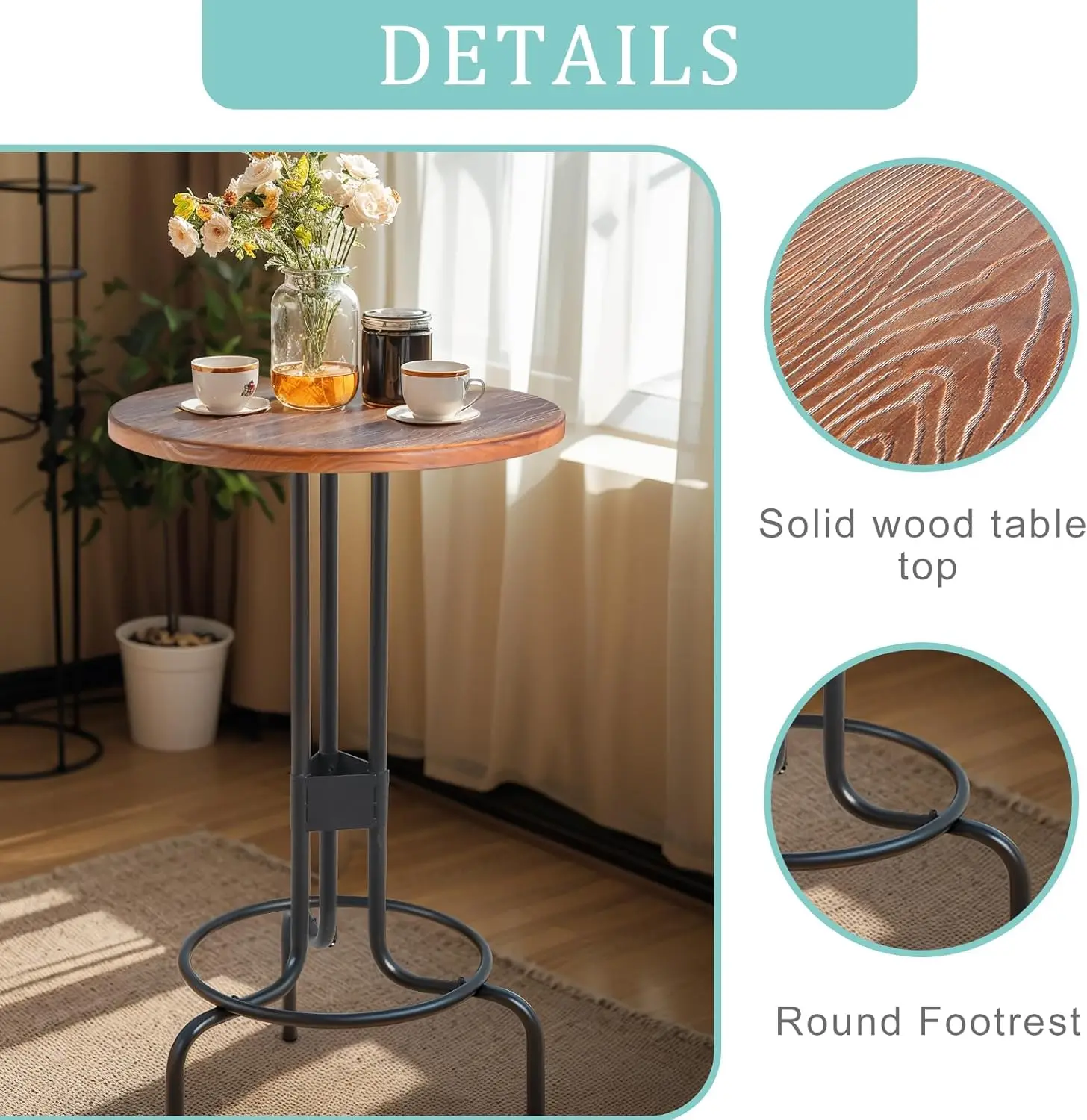 Industrial Bar Table 41.3Inch Height Vintage Bistro Table Round Cafe Table Farmhouse Dining Desk For Kitchen Living Room Rustic