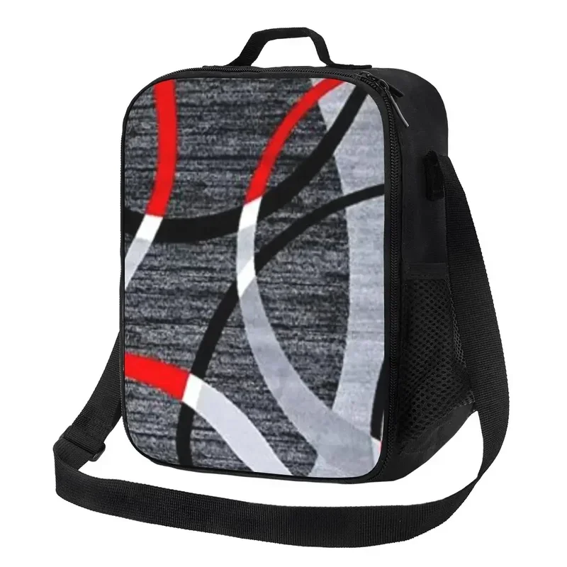 

Custom Modern Abstract Gray Red Swirls Lunch Bag Women Cooler Thermal Insulated Lunch Boxes for Student School