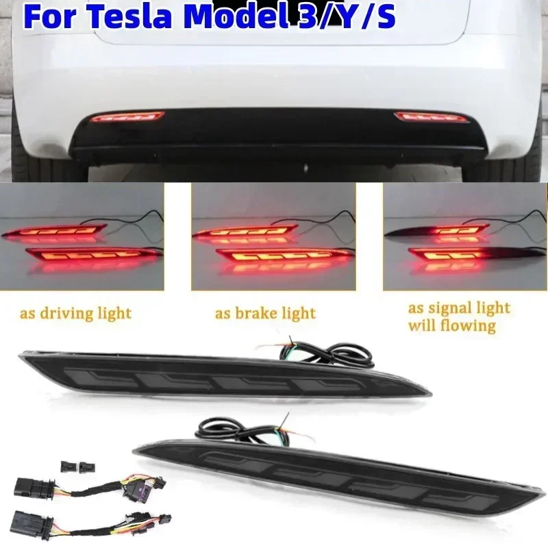 

1Pair Car Rear Bumper Brake Light Dynamic Signal Lamp For Tesla Model 3/Y/S (Model S no cable harness)