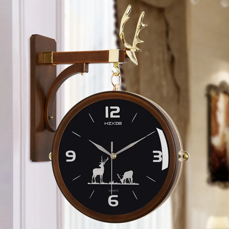 Nordic Double-sided Wall Clock Modern Minimalist Living Room Corridor Clocks Antler Design High-end Decor Reloj De Pared FYWC