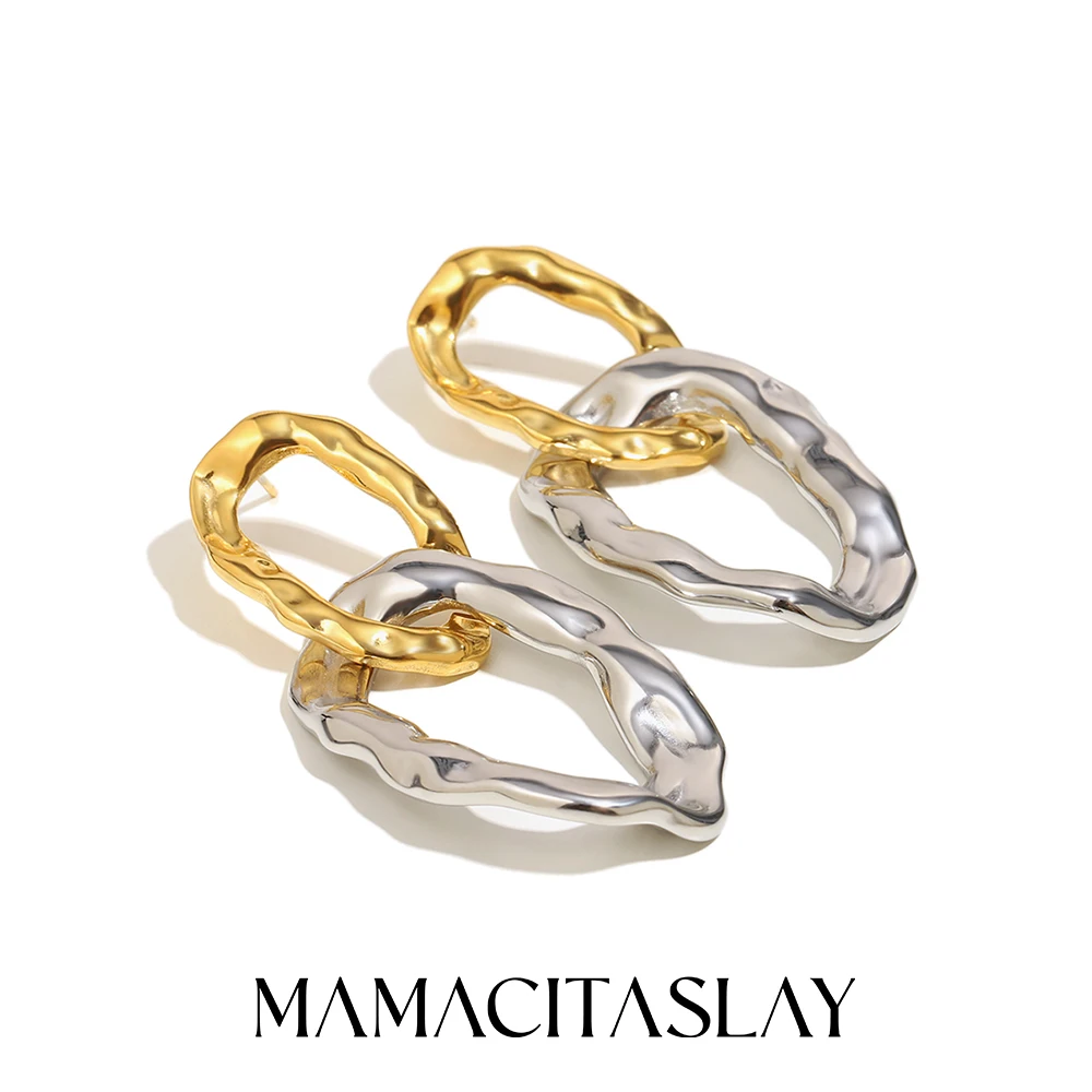 

MamacitaSlay 316L Stainless Steel Irregular 0 Shaped Double Layer Earrings Waterproof 18K Gold Plated Jewelry Women's Earrings