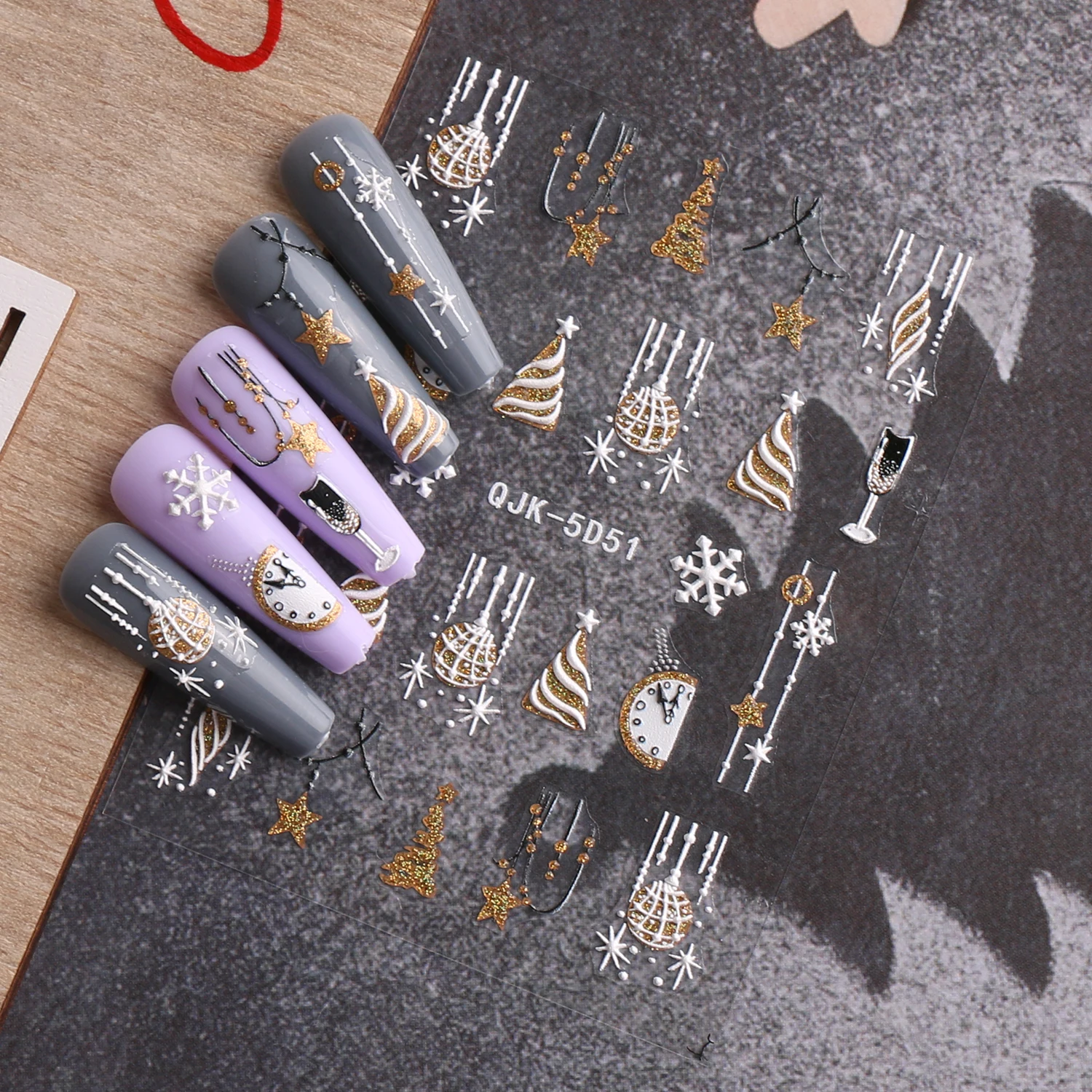 3 قطع من الملصقات المنقوشة لفن الأظافر الكرتونية لعيد الميلاد والعام الجديد، سهلة الاستخدام لتزيين الأظافر، DIY، هدايا، نمط مكياج الحفلات #4