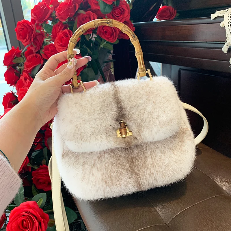 Premium Quality Natural Mink Women\'s Handbag New Style Trendy Fur Bag Fashionable Simple Versatile Knit Cell Phone Shoulder Bag