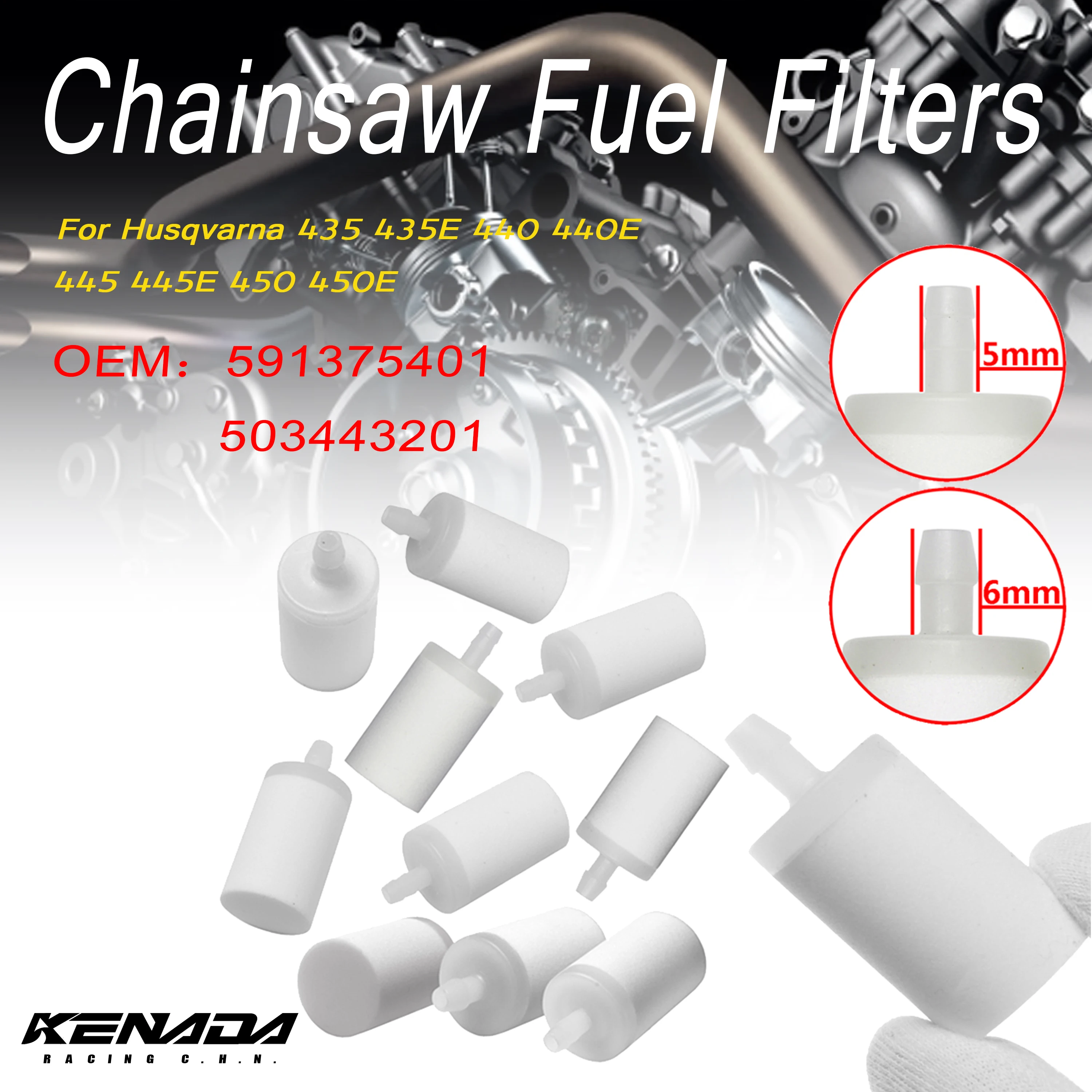 

10PCS Chainsaw Fuel Filters 5mm/6mm For Husqvarna 50 55 61 65 66 77 395 435 435E 440 444 450 450E 455 460 591375401 503443201