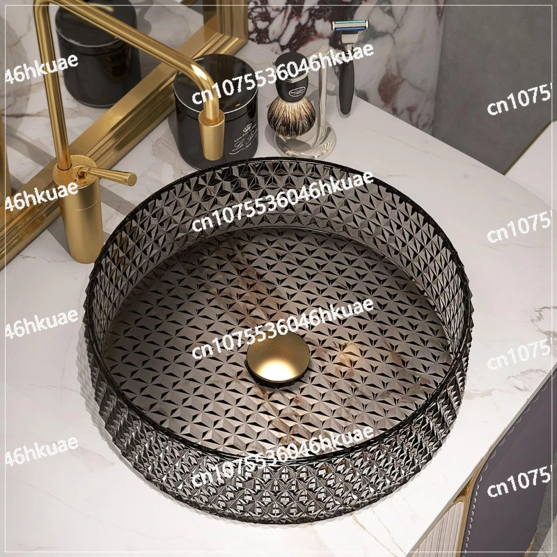 Bathroom Vessel Sink Round Vessel Sink Transparent Diamond Shaped Crystal Glass Bathroom Sink Above Counter Black