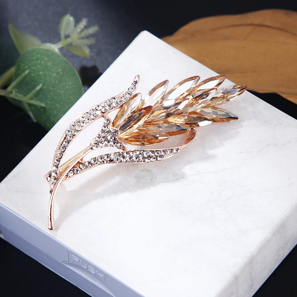 Multicolor Crystal Wheat Brooches Women Flower Weddings Casual Brooch Pins Gifts