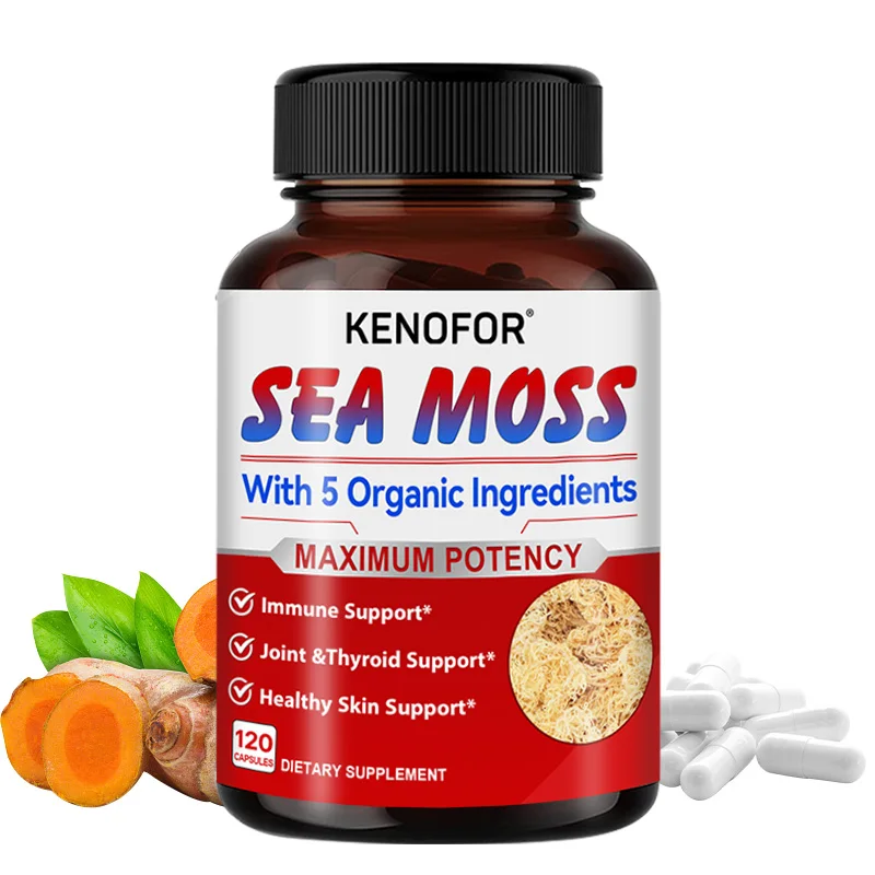 

Vegan Organic Sea Moss Capsules for Immune System, Skin, Joint Health, Gut Health, Thyroid Supplement, 120 Capsules