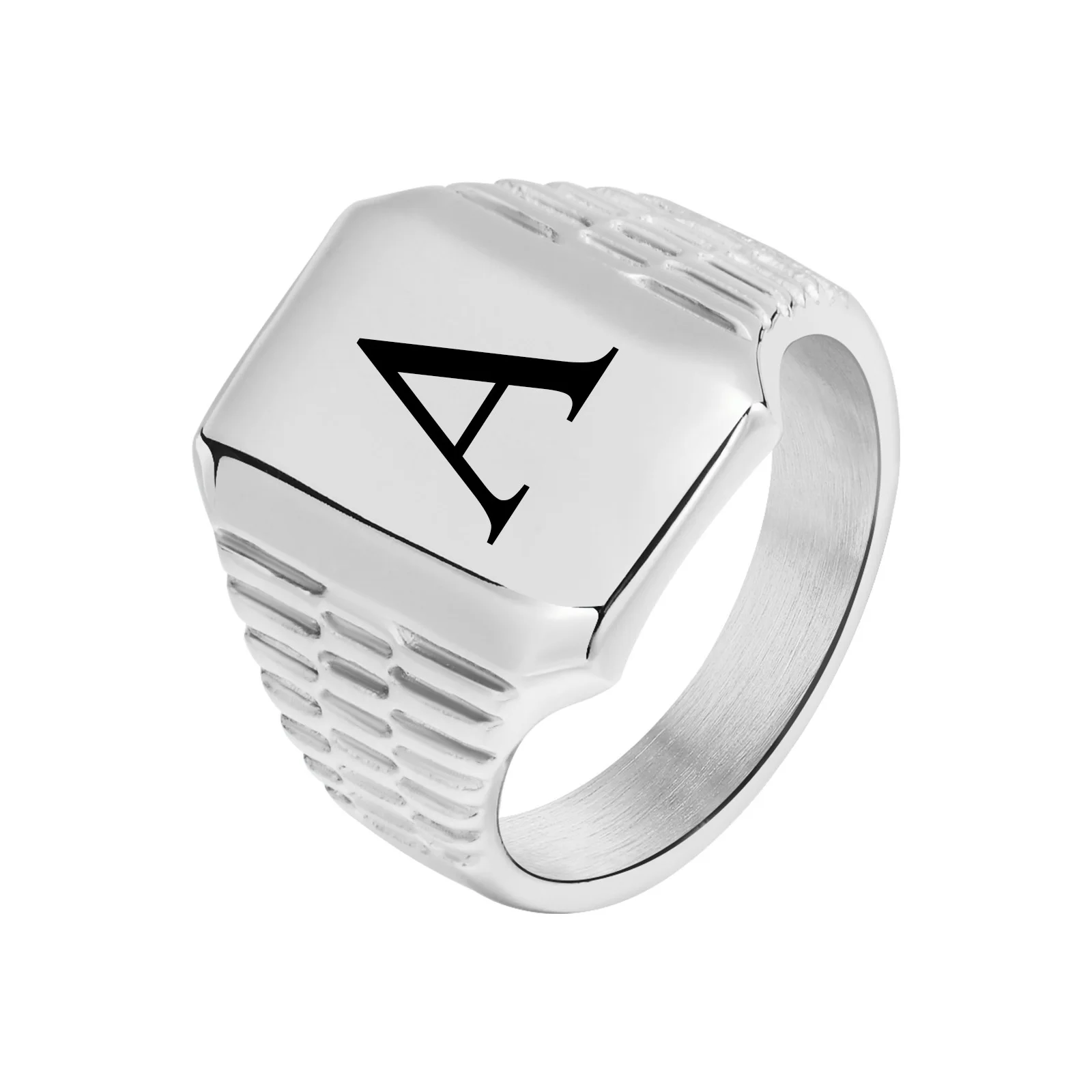 

Personalized Men's Initial Signet Ring, Custom Letter A-Z Stamp Pinky Ring,Waterproof Stainless Steel Finger Bands Gift for Him