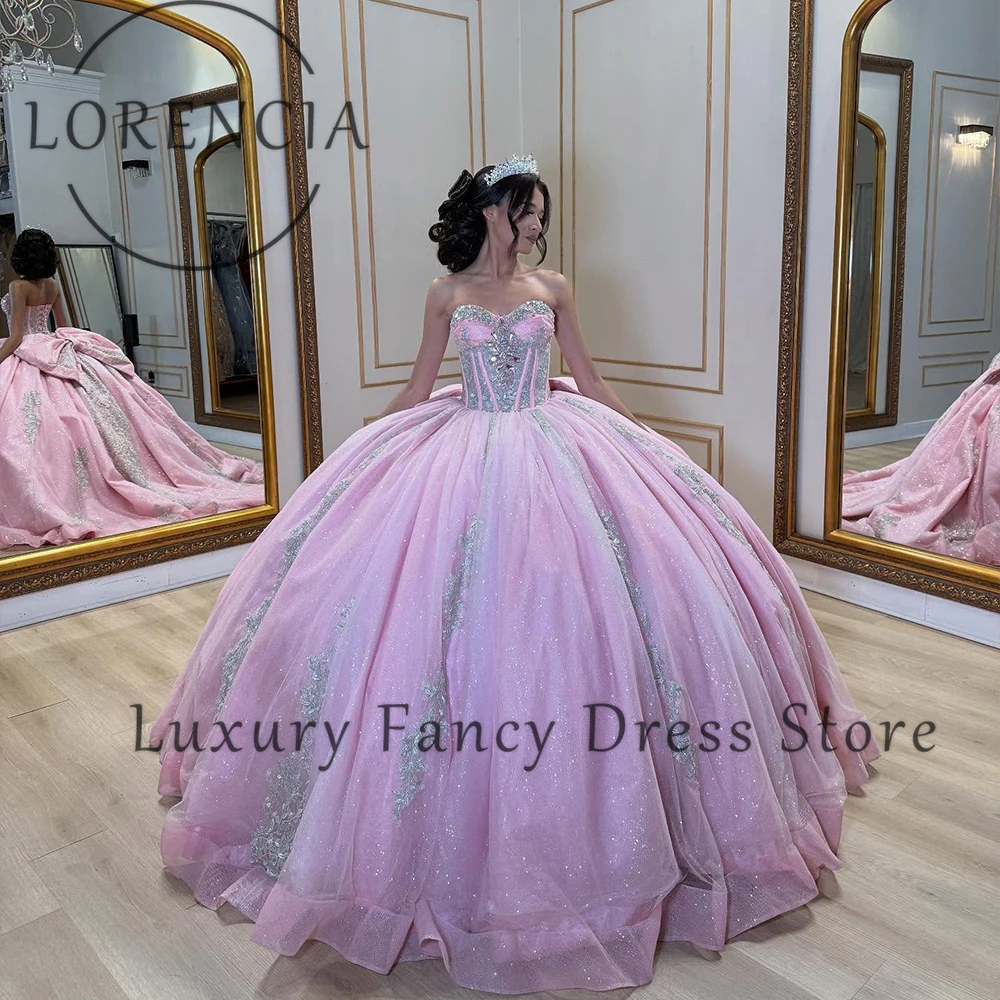 

Изысканные платья Quinceanera с блестками 2025 для девочек, бальные платья для дня рождения и выпускного вечера, платья без рукавов по индивидуальному заказу, платья de gala