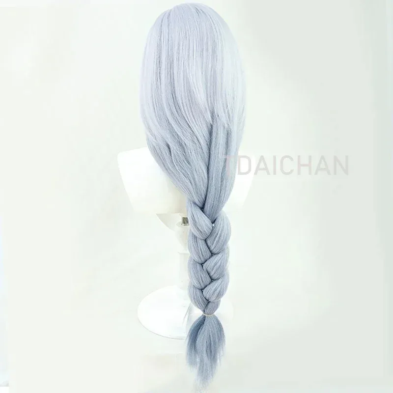 เกม Genshin Impact Shenhe คอสเพลย์วิกผมสีฟ้าสีขาวยาว Braids Headwear ความร้อนทนผมสังเคราะห์ 100 ซม