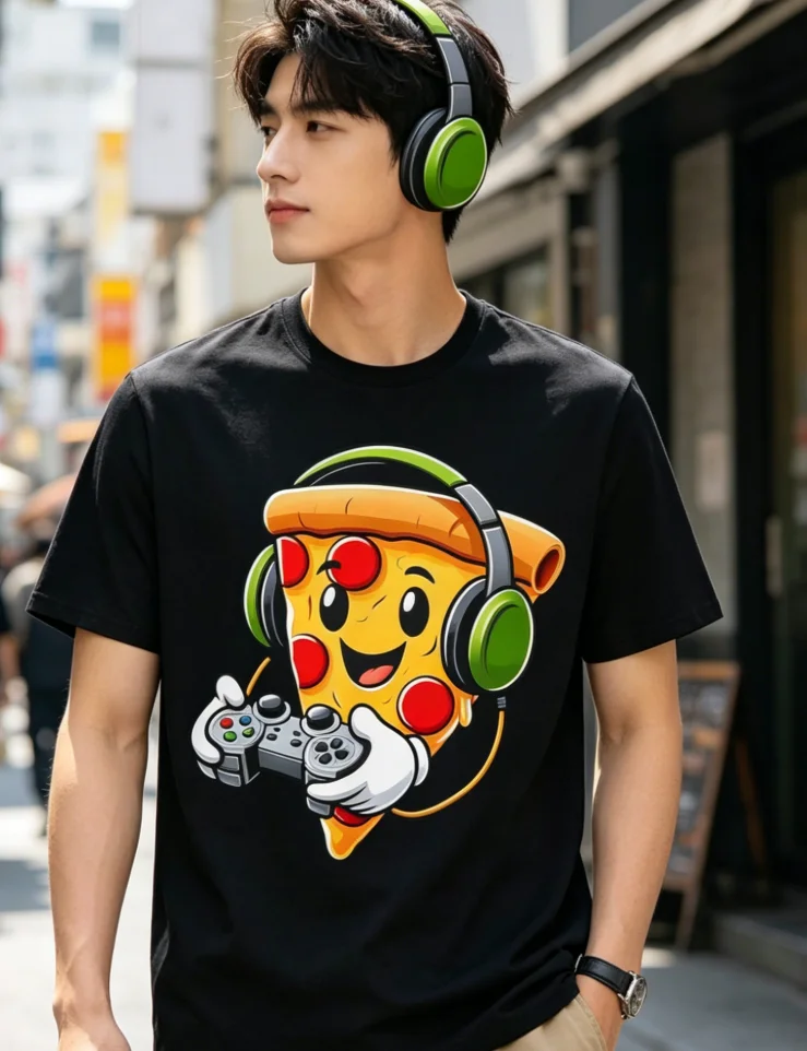 Unny Gamer Pizza Gaming Food Lovers Play Video Games T-Shirt Summer Comfortable Casual Short Sleeve T-Shirt