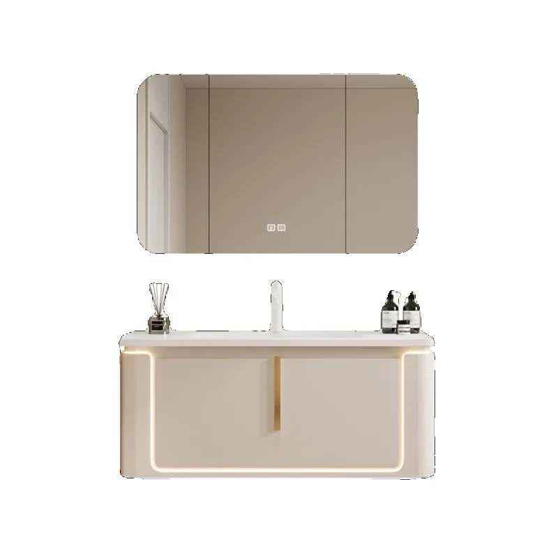 

Corian integrated basin small apartment bathroom cabinet combination oak paint washbasin washbasin washbasin