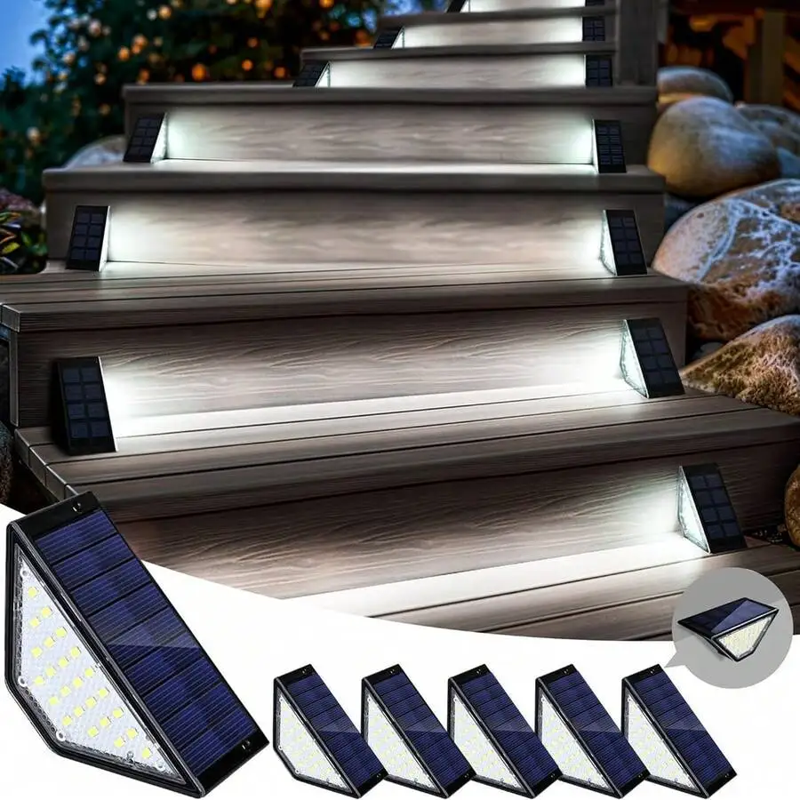 24 LED Solar Powered Stair Lights, Outdoor Waterproof Solar Deck Lights, Suitable For Yard, Patio, Garden, Walkway, Front Door, Driveway, Porch (Warm Light)