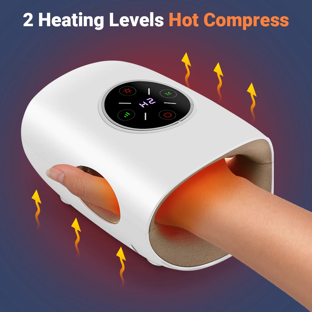 Heated Hand Massager Air Pressure Palm Acupoint Compression 3 Modes Wrist Finger Massager For Arthritis Therapy Muscle Relax