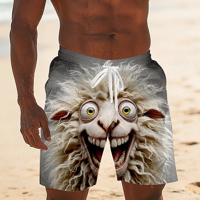 Funny Animal Duck 3d Print Mens Beach Shorts Quick Dry Drawstring Elastic Waist Trunks Goat Cat Graphic Cartoon Sport Shorts