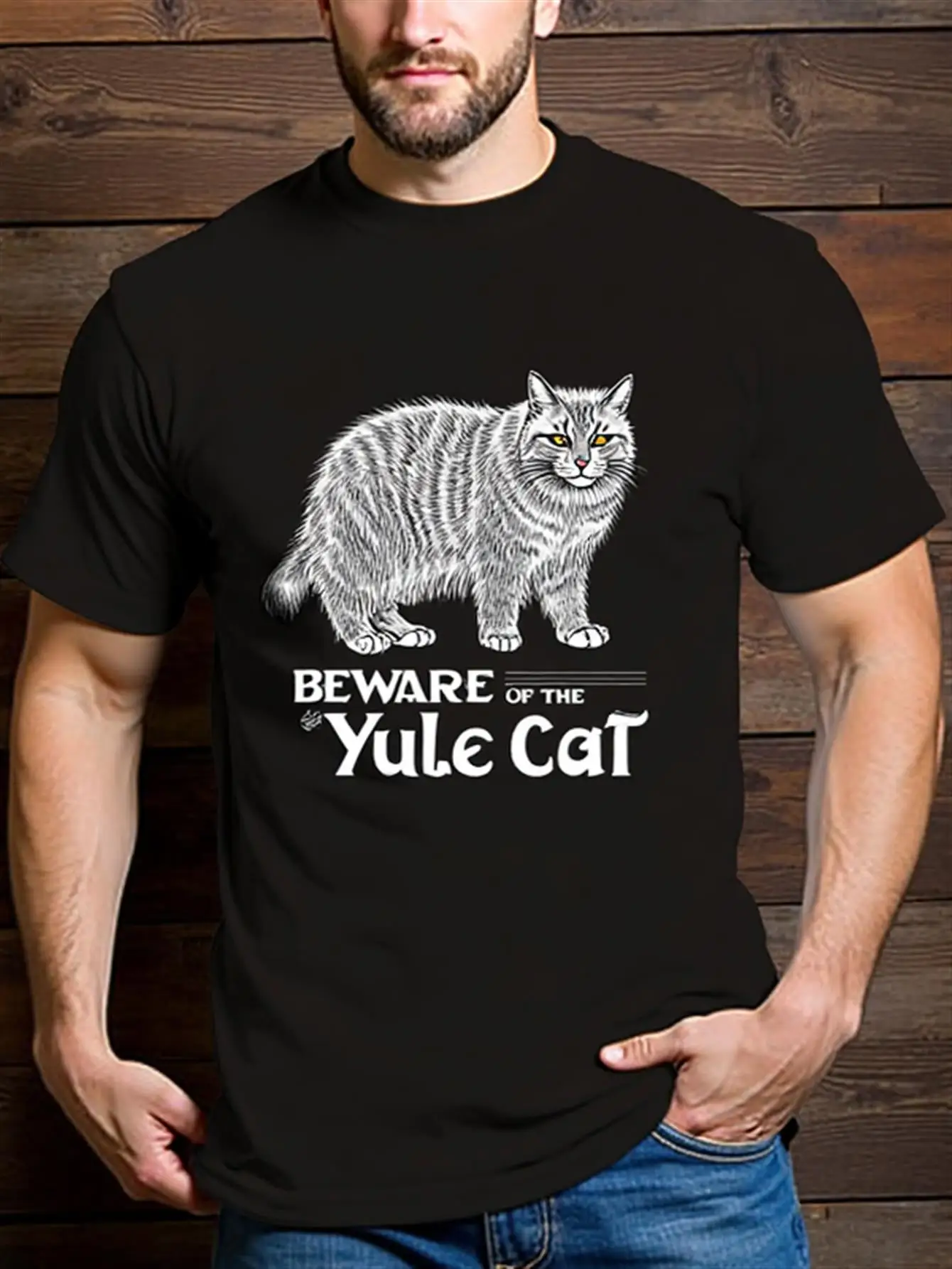 

Футболка, мягкий 100% чистый хлопок, черно-белый, с принтом рождественского кота, с короткими рукавами, с круглым вырезом, повседневная спортивная одежда, можно стирать в машине, праздничный подарок для мужчин, загадочная одежда с Исландической народной л