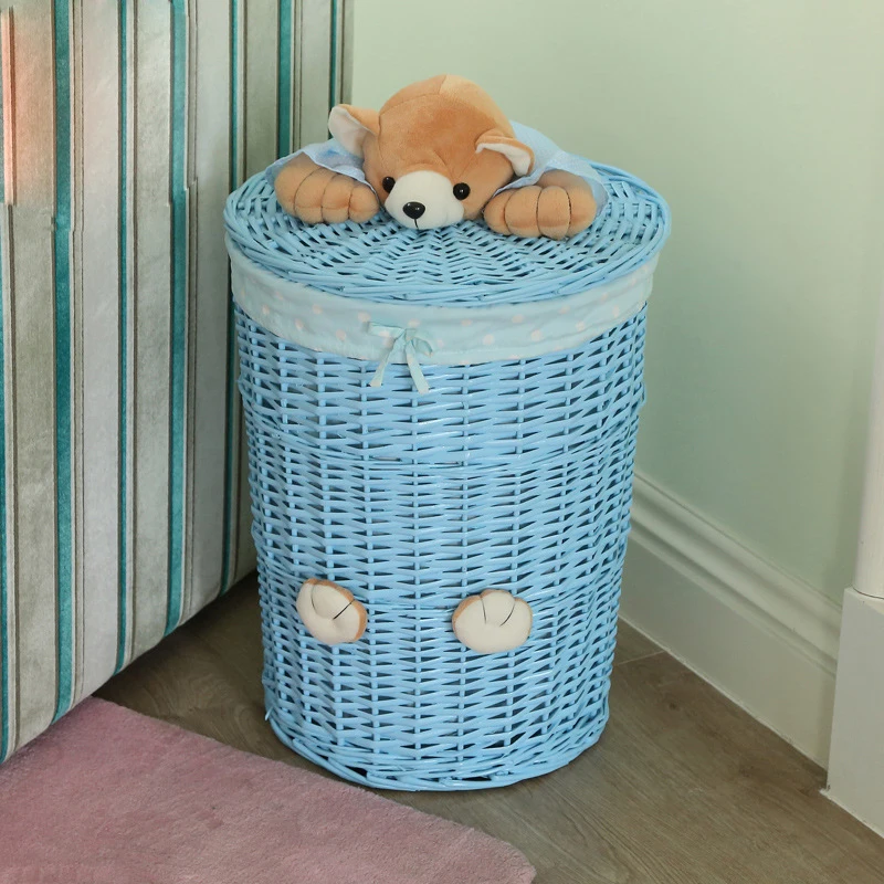

Rattan Woven Laundry Basket Toy Storage Box Household Dirty Laundry Basket Clothes Storage Basket Knitted Belt Lid Large