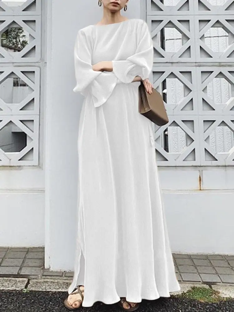 Women Abaya Muslim Long Dress Kaftan Dubai Hijab Robe Femme Musulmane Solid Big Swing Dresses Ramadan Islamic Clothing Abayat