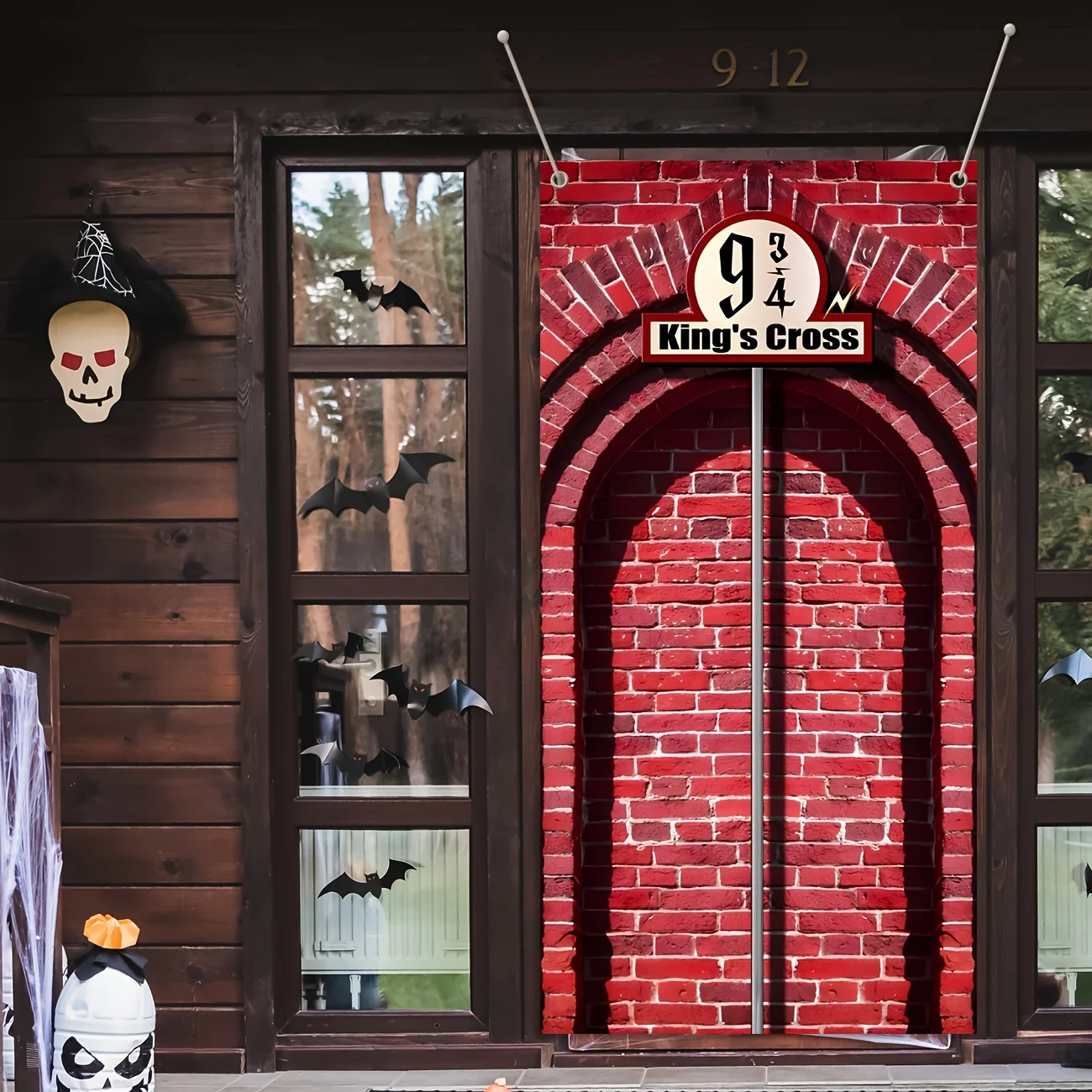 Czarodziej Party Decoration Platform 9and 3/4 King's Cross Station Door Cover Brick Wall Party Backdrop, dekoracja ścienna