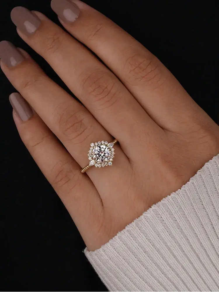 Anello in zircone a forma di fiore dorato di lusso in argento sterling 925 per le donne, fidanzamento, matrimonio, moda, gioielleria raffinata di alta qualità