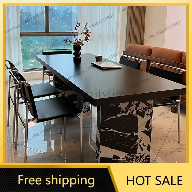 Factory Direct Sales Italian Pure Black Under Hanging Slate Dining Table Simple Modern Rectangle