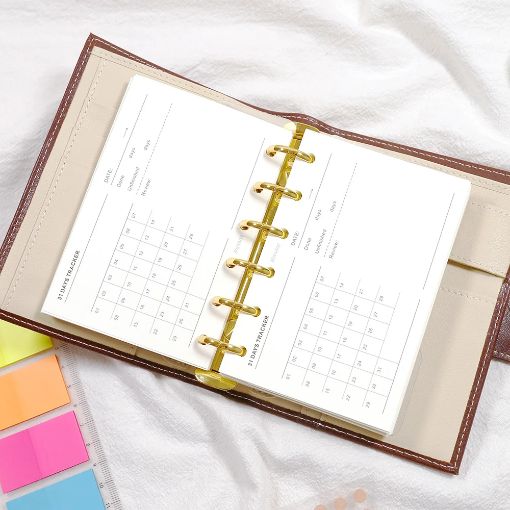 A6 A7 M5 31 Days Habit Tracker Loose Leaf Refill Pages Check in Goal Planner Insert Paper for Self Discipline Habit Development