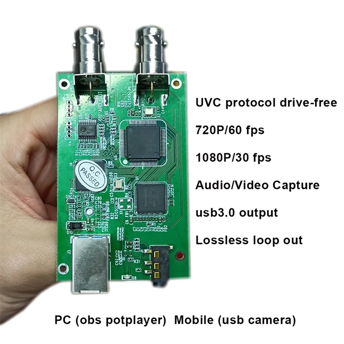 Konwerter wideo AHD CVBS CVI TVI na USB Moduł karty przechwytywania audio-wideo AHD 1080P Analogowy napęd HD za darmo z wyjściem pętlowym