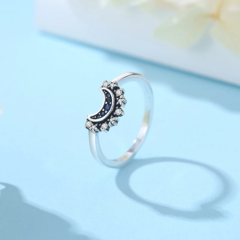 Original 925 Sterling Silver Rings Sun Moon Star Pave CZ Gold Color Stackable Ring For Women Engagement Gift Jewelry image 5