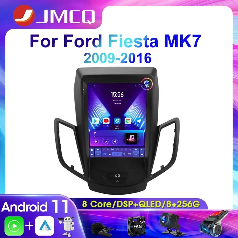 

Автомобильная магнитола JMCQ 2Din 4G Android 11 для Ford Fiesta MK7 2009-2016 стерео Мультимедийный видеоплеер навигация GPS головное устройство Carplay