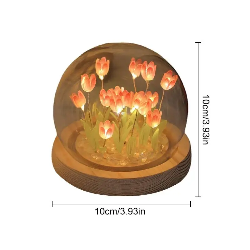 Night Light Ornaments Handmade DIY Bedside Artificial Tulip Flower LED Night Lamp Bedroom Desk Decor Birthday Gifts Table Lamp